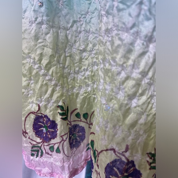 Alka Vora Rare Boho Festival Long Crinkle Silk Skirt w/ beaded details sz M - Picture 3 of 14